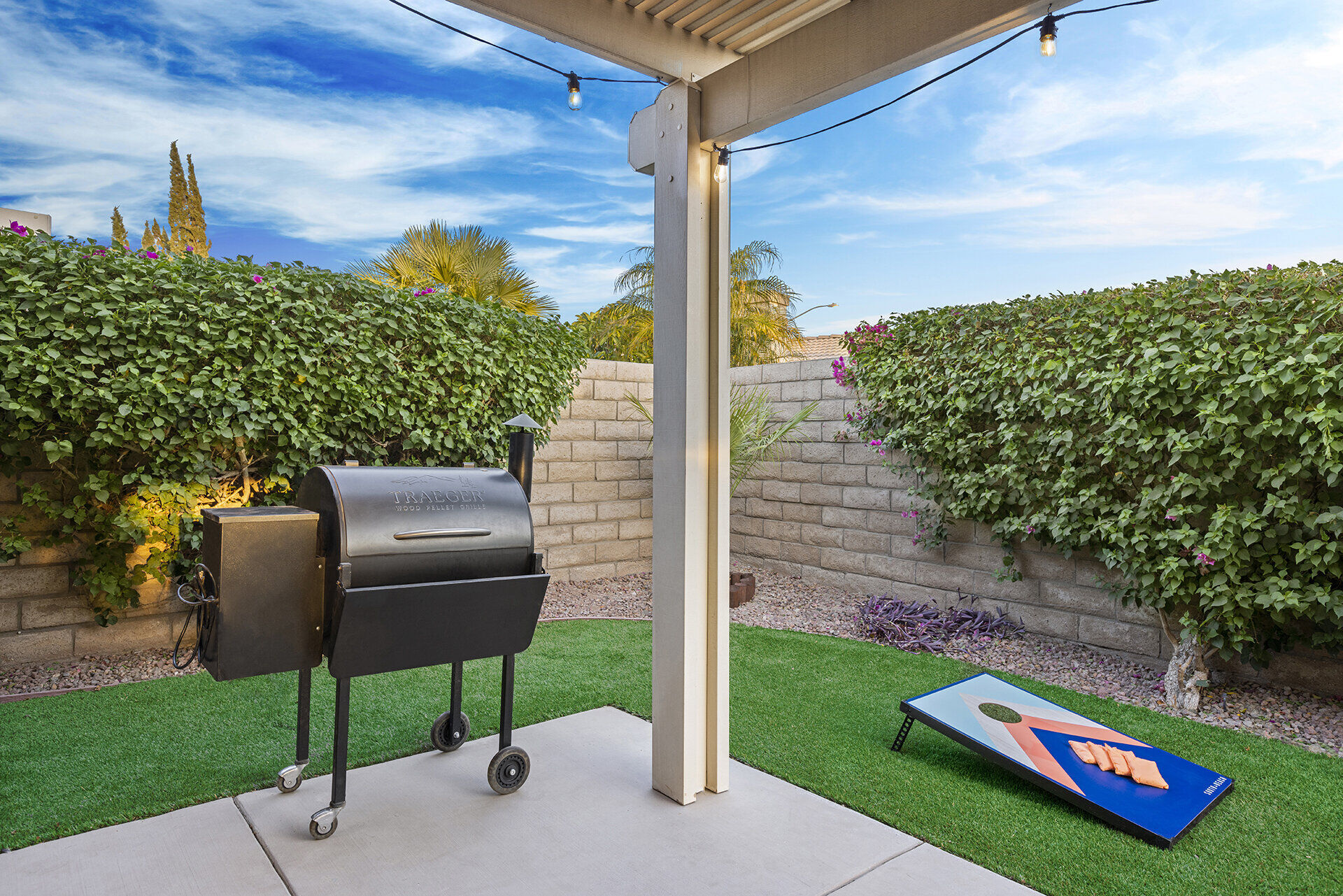 Twilight pool view with desert mountains